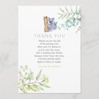 Koala Bear Eucalyptus Leaves Baby Shower Thank You