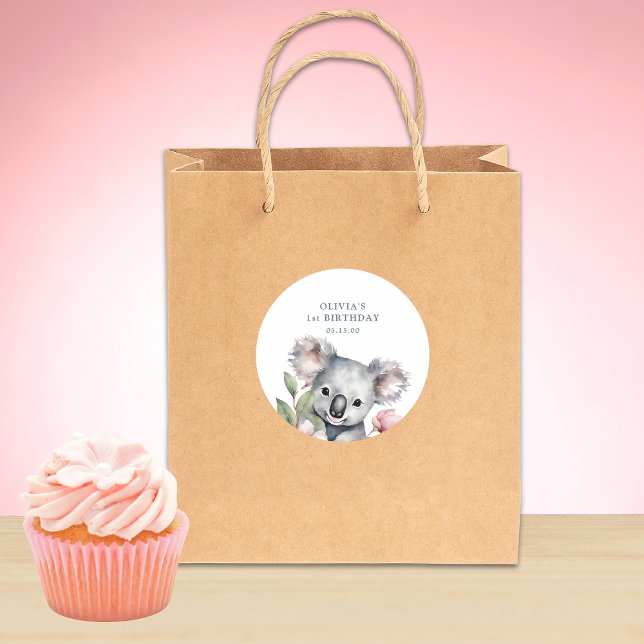 Koala Bear FIrst Birthday  Classic Round Sticker (Creator Uploaded)