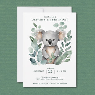 Koala Bear FIrst Birthday  Invitation