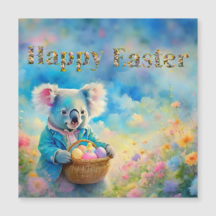 Koala bear holding a basket of Easter eggs