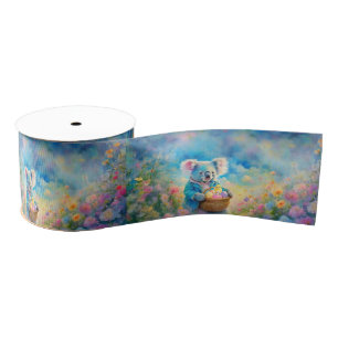 Koala bear holding a basket of Easter eggs Grosgrain Ribbon