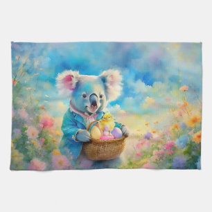 Koala bear holding a basket of Easter eggs Kitchen Towel