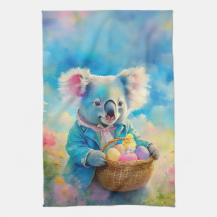 Koala bear holding a basket of Easter eggs Kitchen Towel