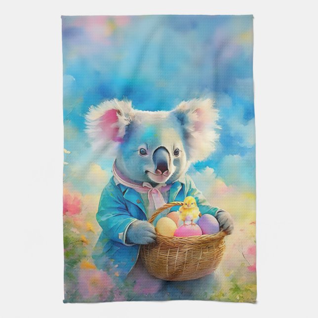Koala bear holding a basket of Easter eggs Kitchen Towel (Vertical)