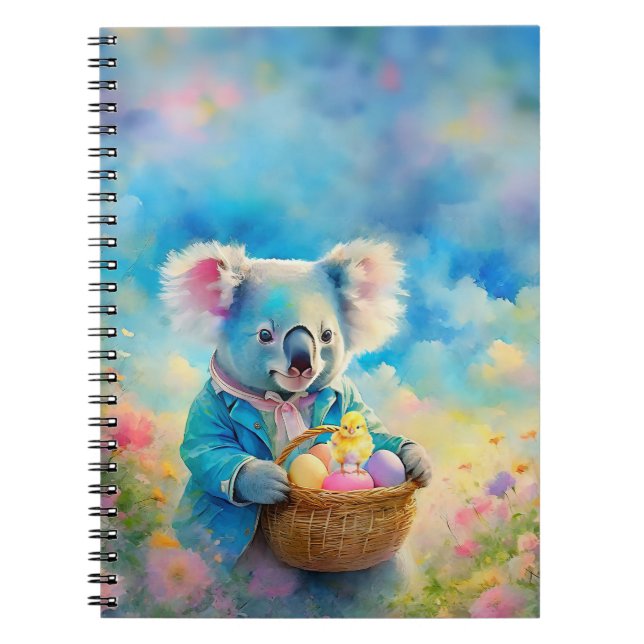 Koala bear holding a basket of Easter eggs Notebook (Front)