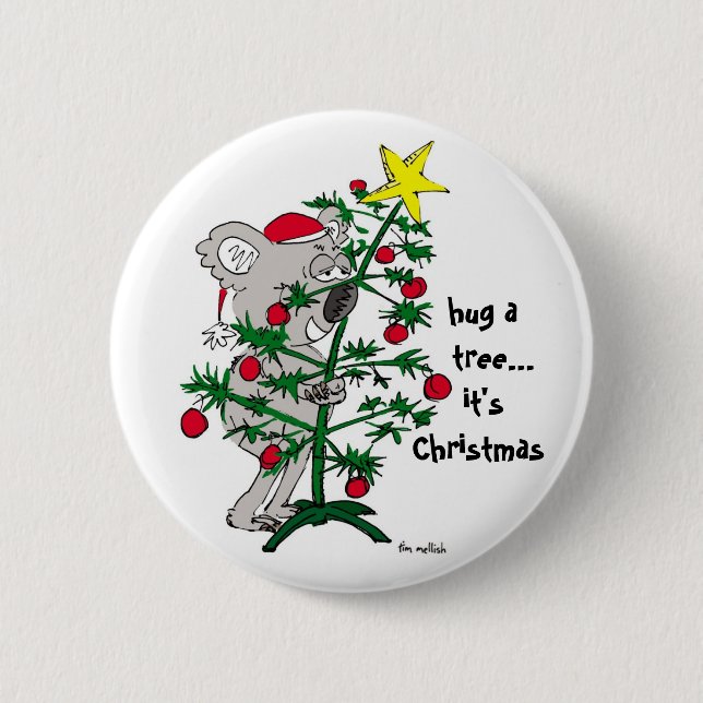 Koala bear hugging a Christmas tree 2 Inch Round Button (Front)