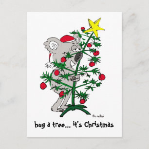 Koala bear hugging a Christmas tree Holiday Postcard