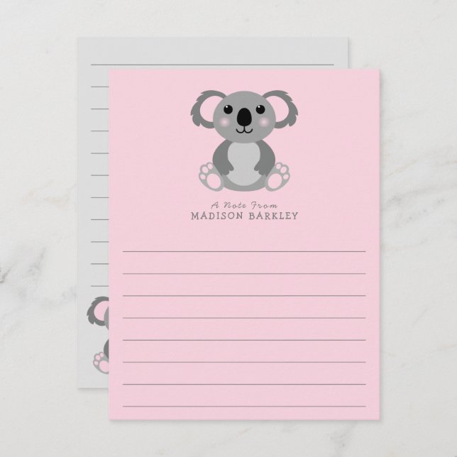 Koala Bear Kid's Cute Flat Stationary Cards (Front/Back)
