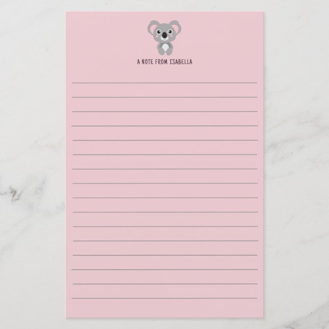 Koala Bear Kids Personalized Stationery (Front)