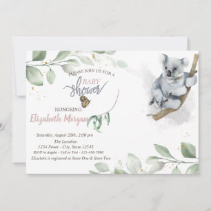 Koala Bear Leaves Baby Shower Invitation