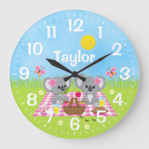 Koala Bear Picnic Pink Large Clock