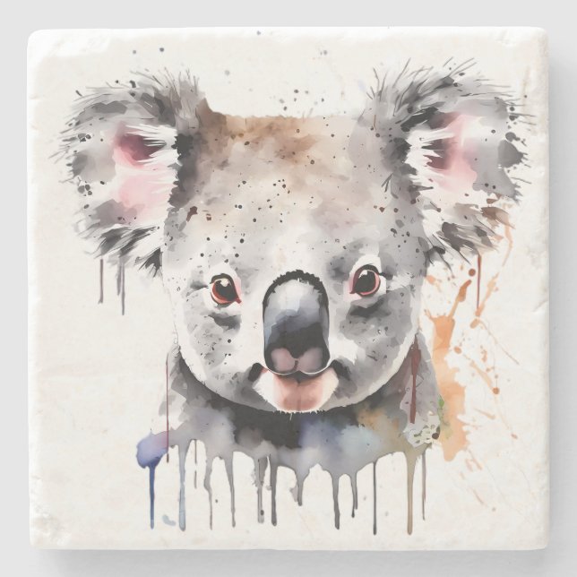 Koala Bear Portrait Stone Coaster (Front)