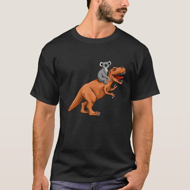 Koala Bear Riding T Rex   Trex Dinosaur T-Shirt (Front)