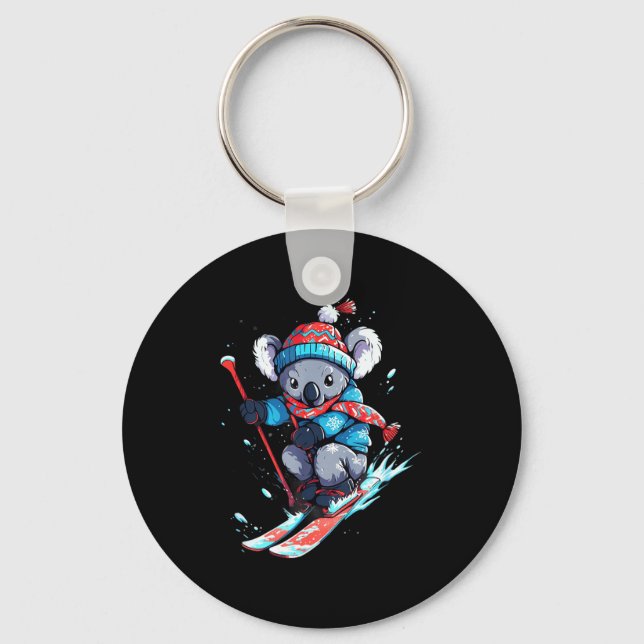 Koala bear skiing skier ski winter snow  keychain (Front)