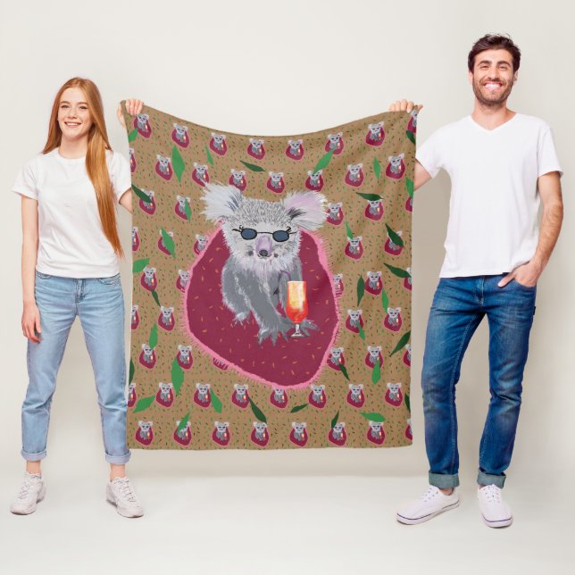 Koala Bear Summer Vibe Fleece Blanket (In Situ)