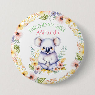 Koala Bear Themed Birthday Girl Personalized 3 Inch Round Button