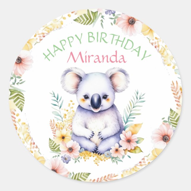 Koala Bear Themed Birthday Personalized Classic Round Sticker (Front)