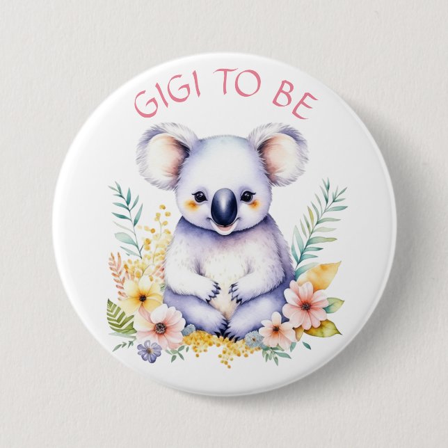 Koala Bear Themed Gigi to Be Baby Shower 3 Inch Round Button (Front)