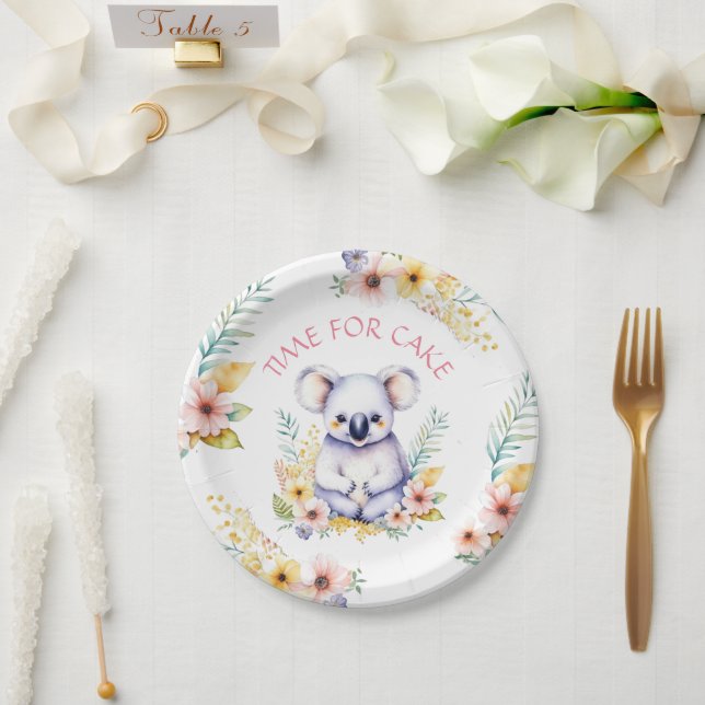 Koala Bear Themed Time for Cake Baby Shower Paper Plate (Wedding)