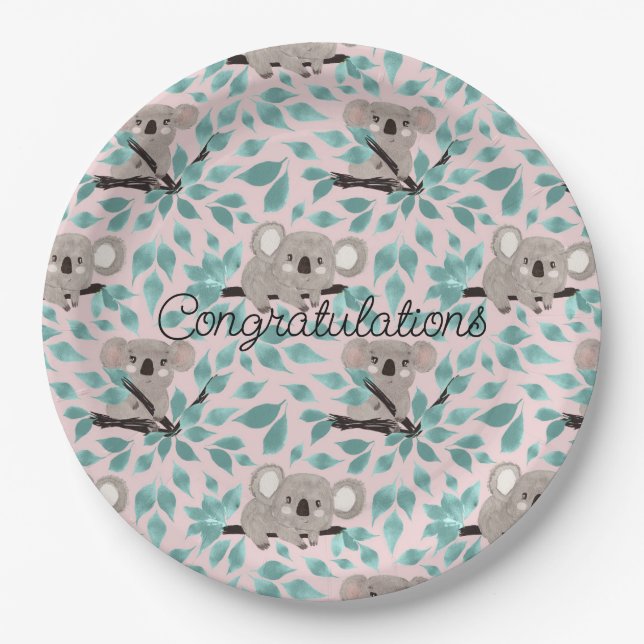 Koala Bear Water Colour Paper Plates (Front)