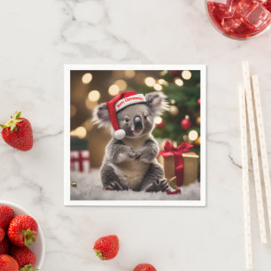 Koala Bear Wearing Santa Hat,  Napkin