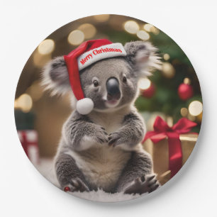 Koala Bear Wearing Santa Hat, Paper Plate