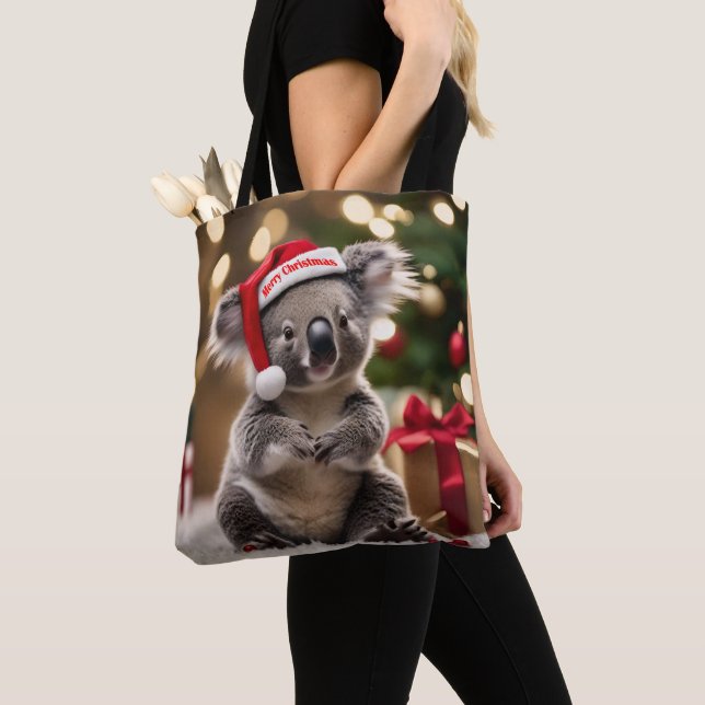 Koala Bear Wearing Santa Hat, Tote Bag (Close Up)