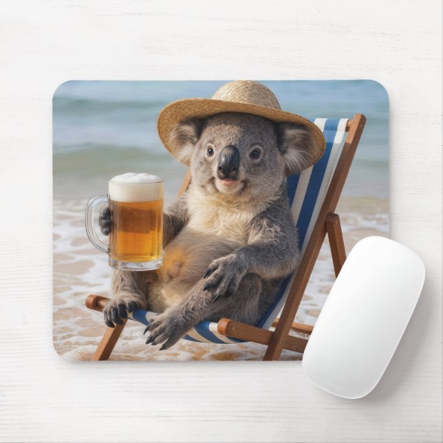 Koala Bear With a Beer on the Beach Mouse Pad (With Mouse)