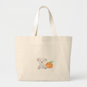 Koala Bear with Pumpkin Large Tote Bag