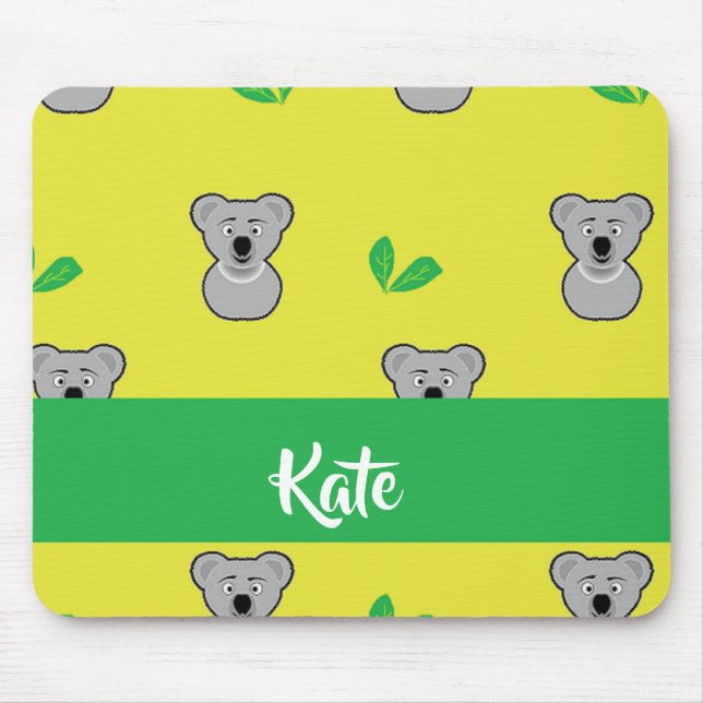 Koala bear yellow pattern mouse pad (Front)