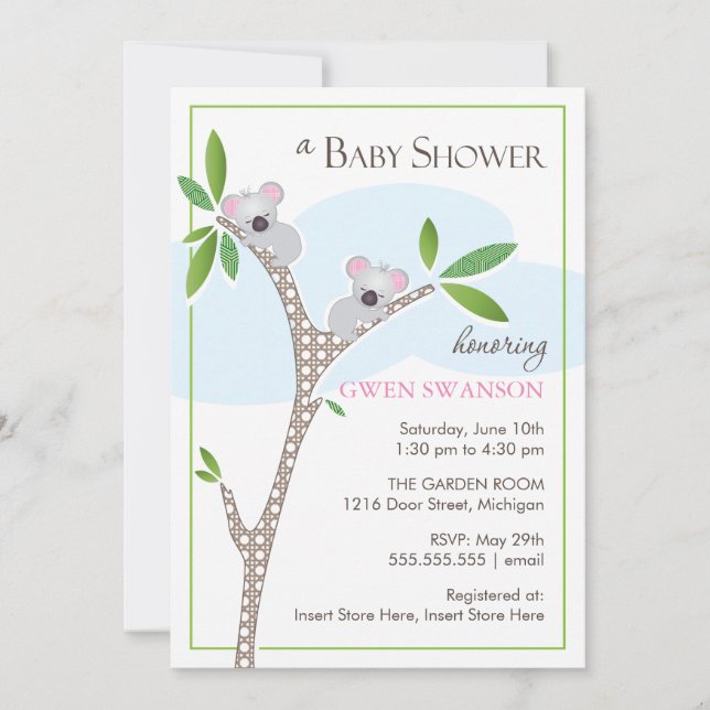 Koala Bears - Invitations de douches pour bébés de (Devant)