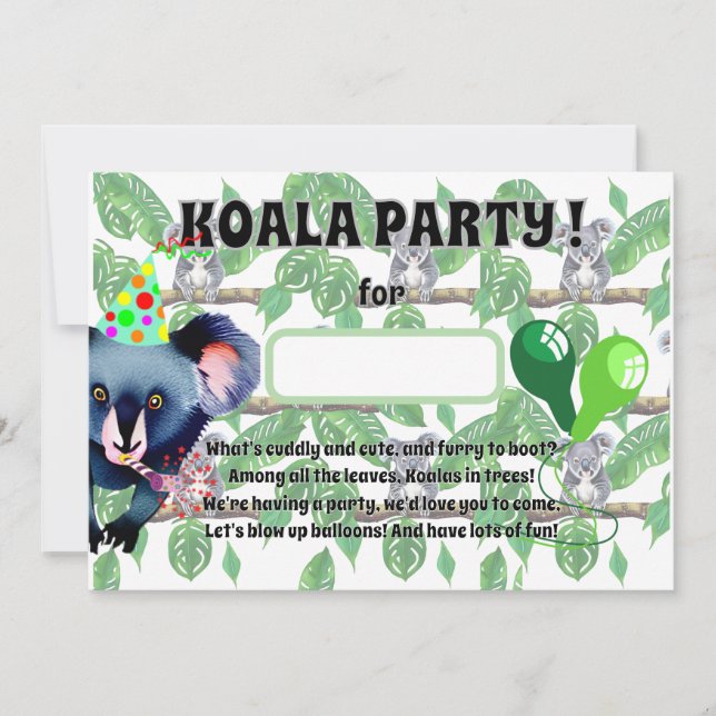 KOALA birthday party  Invitation (Front)