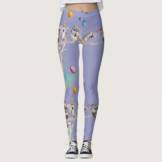 Koala Birthday Party koalas Purple Leggings (Front)