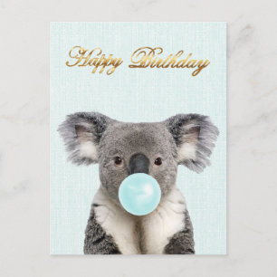 Koala Blowing a Blue Bubble gum    Postcard