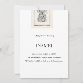 Koala Blue Baby Shower Invitation, Editable Invitation