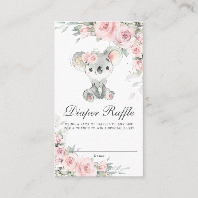 Koala Blush Floral Greenery Baby Diaper Raffle  Enclosure Card (Front)