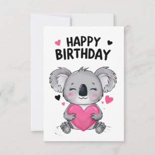 Koala Bonne carte d'anniversaire avec les coeurs