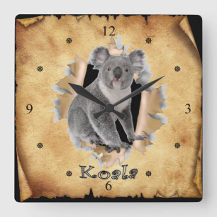 Koala Breaks Through Paper Bag Clock!  ~ Square Wall Clock