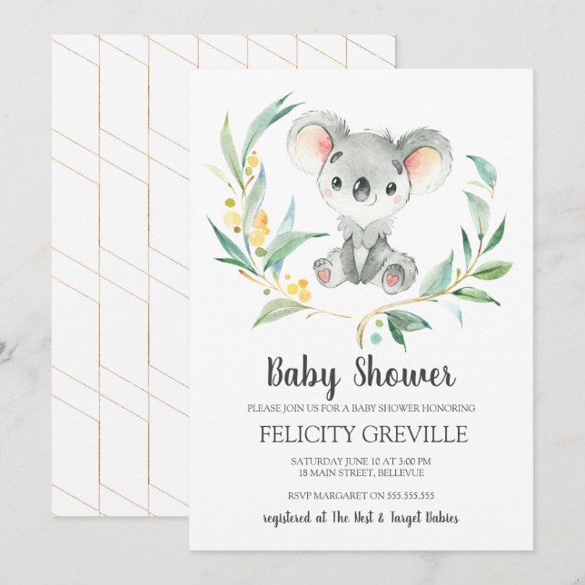 Koala Bush Baby | Baby shower Invitations (Front/Back)