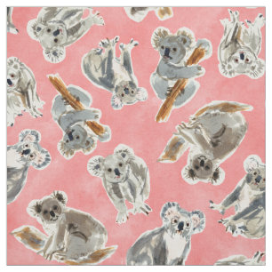KOALA CHAOS Watercolor Cute Marsupial Fabric