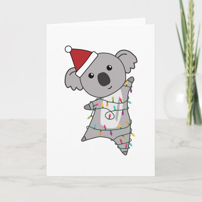 Koala Christmas Fairy Lights Cute Animal Card (Front)