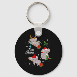Koala Christmas Lights Funny Santa Hat Merry Chris Keychain