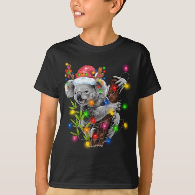 Koala Christmas Lights Funny Santa Hat Merry Chris T-Shirt (Front)
