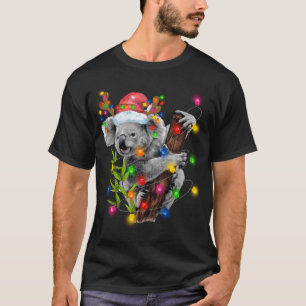 Koala Christmas Lights Funny Santa Hat Merry Chris T-Shirt