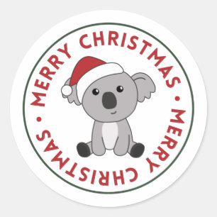 Koala Christmas Snow Winter Animals Koalas Classic Classic Round Sticker