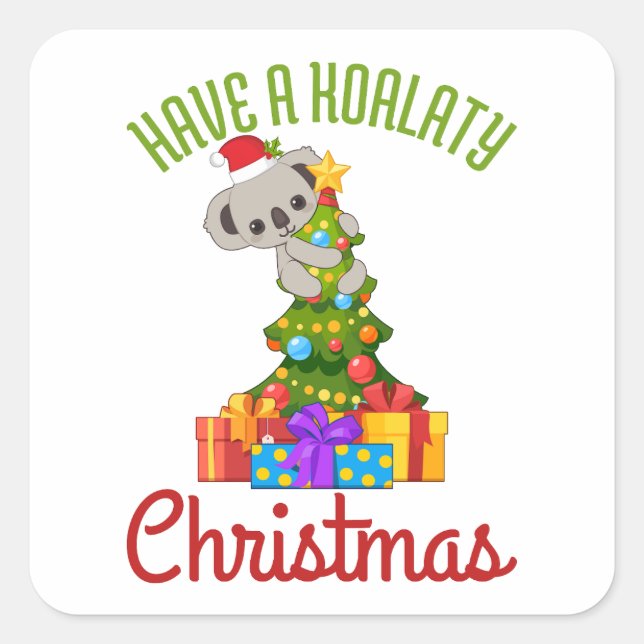 Koala Christmas Tree Cute Holiday Pun  Square Sticker (Front)