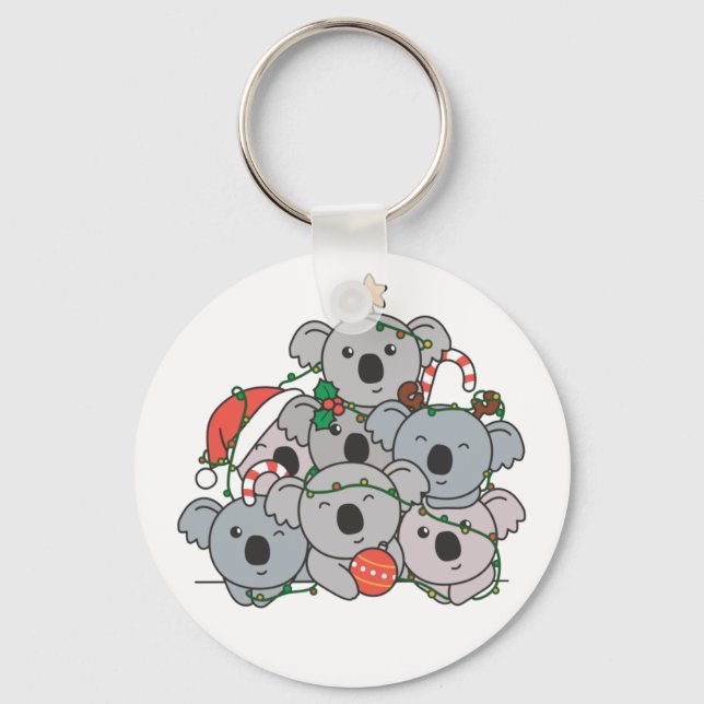 Koala Christmas Tree Funny Animal Christmas Keycha Keychain (Front)