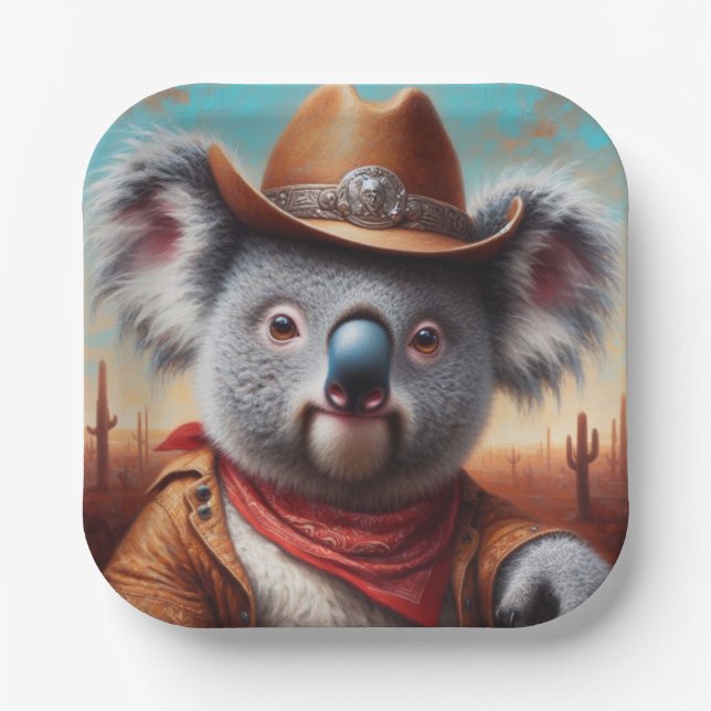 Koala Cowboy Paper Plate (Front)