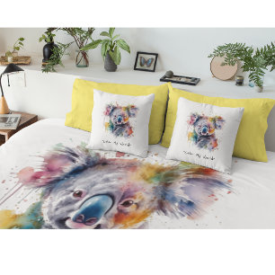 Koala Cuddles in Colour, custom Throw Pillow
