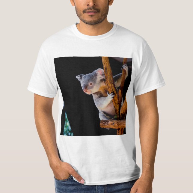 Koala Cute in Tree Grey T-Shirt (Front)
